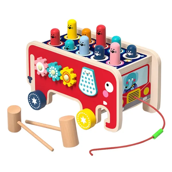 Jeu Montessori Tape-Taupe en Bois – Éléphant avec Marteau