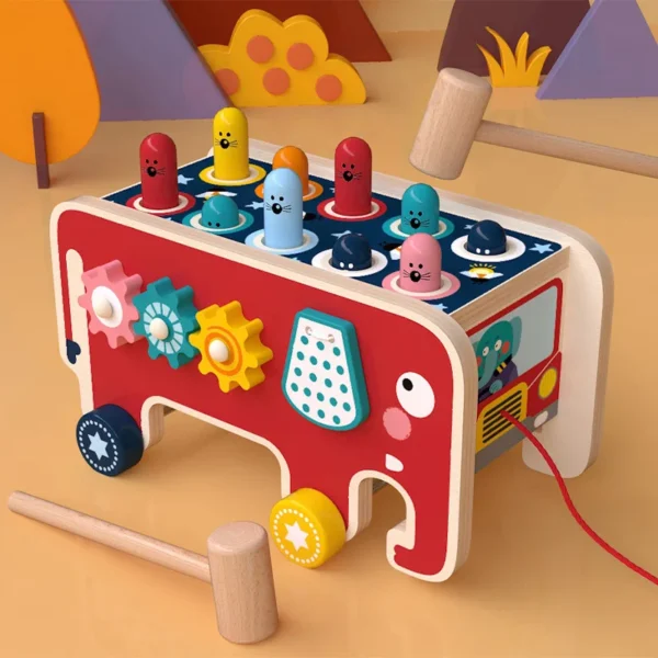 Jeu Montessori Tape-Taupe en Bois – Éléphant avec Marteau – Image 8