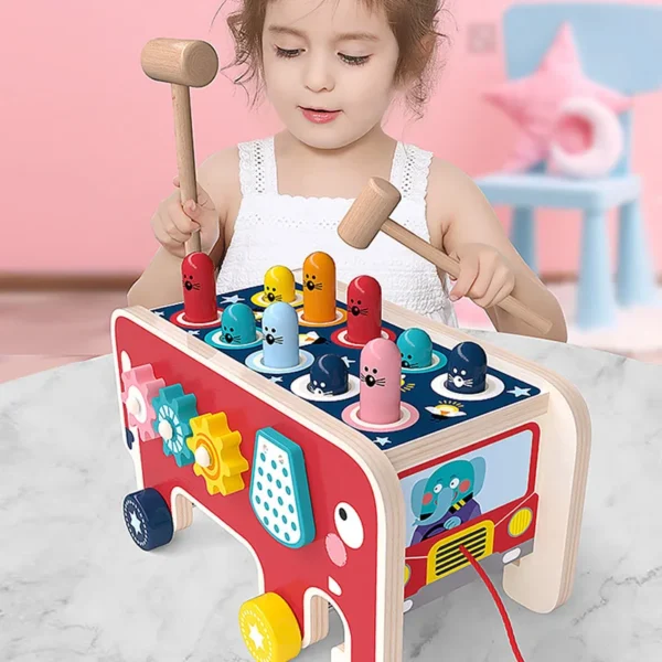 Jeu Montessori Tape-Taupe en Bois – Éléphant avec Marteau – Image 2