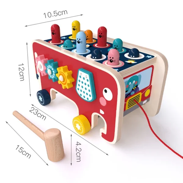 Jeu Montessori Tape-Taupe en Bois – Éléphant avec Marteau – Image 6