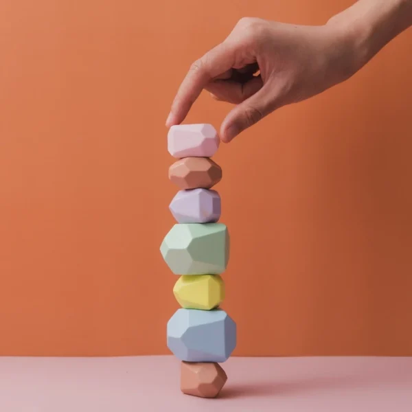 Jeu d'Équilibre en Bois – Pierres Colorées Montessori  – Image 2