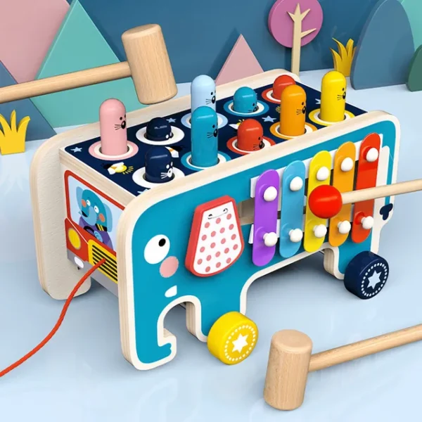 Jeu Montessori Tape-Taupe en Bois – Éléphant avec Marteau – Image 7