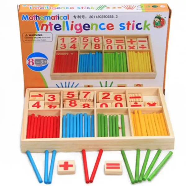 Coffret en bois Montessori – Bâtonnets de calcul et chiffres