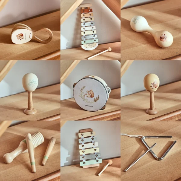 Jouet Musical Montessori Bébé – Instruments en Bois (Tambour, Xylophone, Grelot) – Image 2