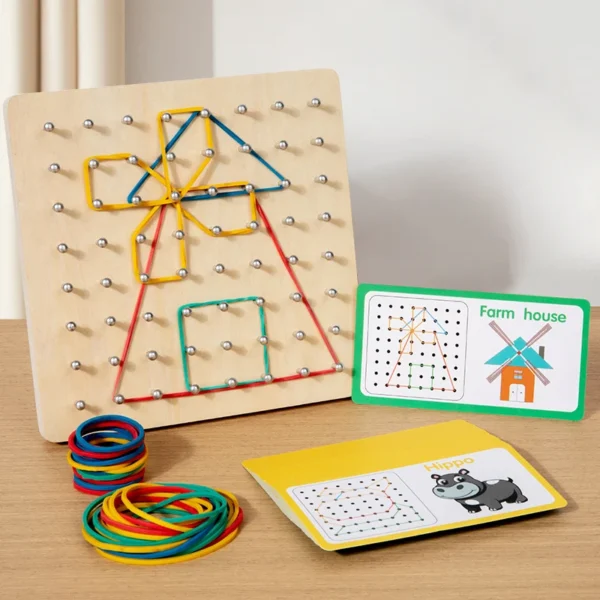 Planche à clous géométrique en bois Montessori – Jouet éducatif enfant – Image 4