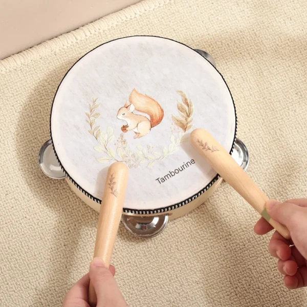 Tambourin Montessori en Bois – Motif Écureuil – Image 2