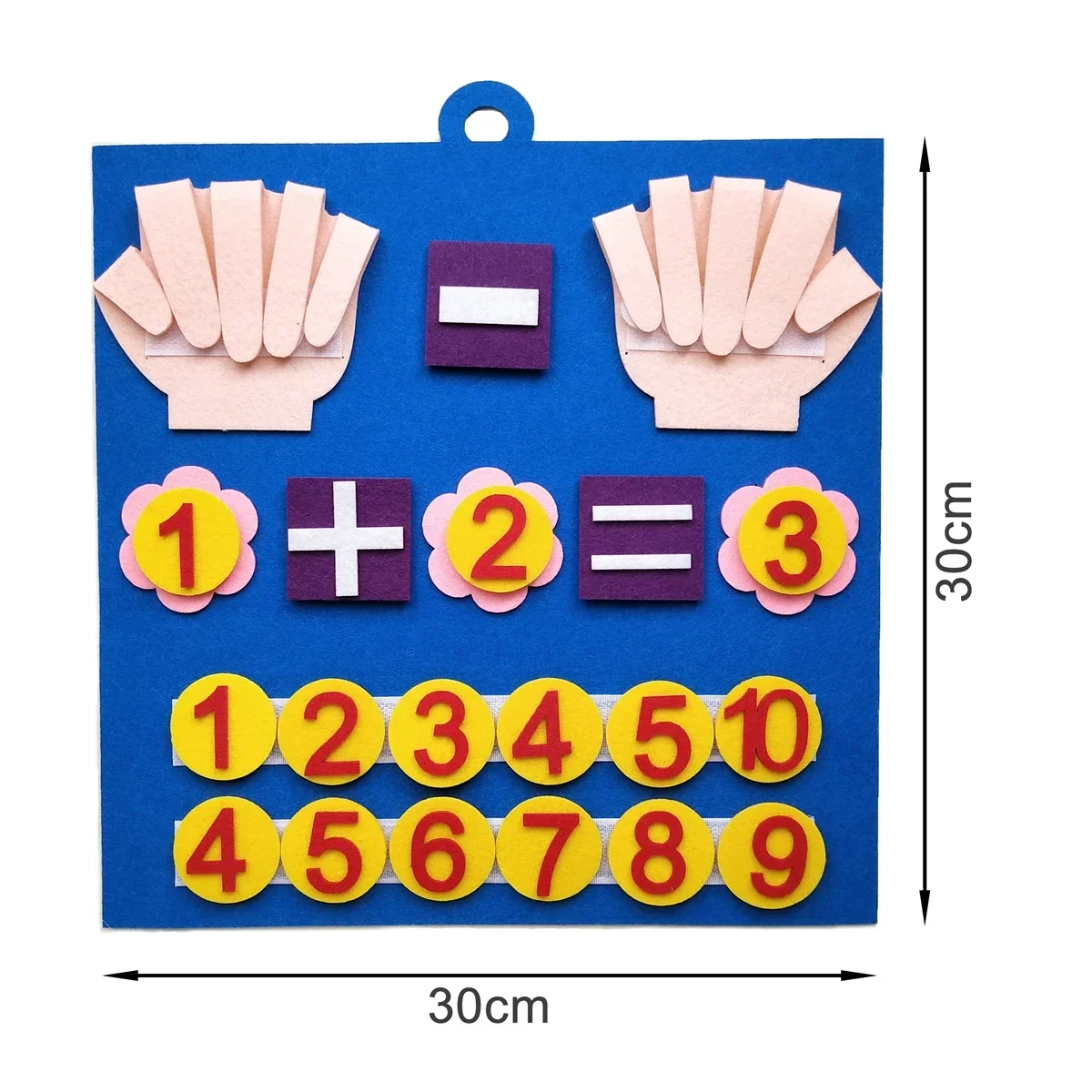 Tableau de calcul Montessori bleu avec chiffres et symboles mathématiques pour apprendre à compter