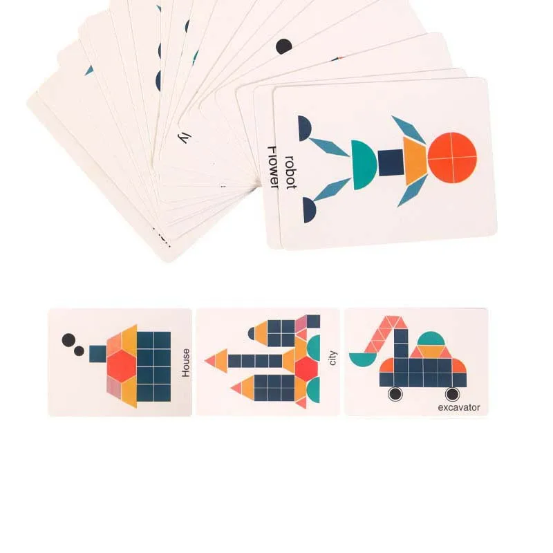 cartes modèles du puzzle montessori formes géométriques pour reproduire des figures